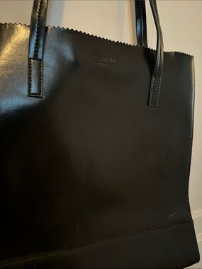 kate spade Black Smooth Leather Tote with Scalloped Edge
